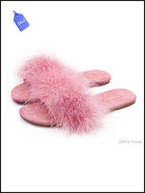 Fuzzy Faux Fur Open Toe Memory Foam Feather Slippers